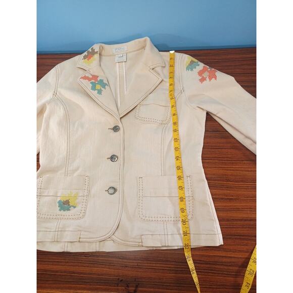 FDJ Bohemian Floral Embroidered Cream Colorful Jacket Stitched Western Size 8 - Picture 9 of 11